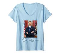 Donna Firma e Ritratto del Presidente Barack Obama Maglietta con Collo a V