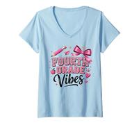Donna First Day of School Fourth Grade Vibes Maglietta con Collo a V