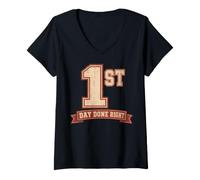 Donna First Day Success Vintage Collegiate Style Maglietta con Collo a V