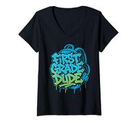 Donna First Grade Dude Graffiti Style Back to School abbigliamento Maglietta con Collo a V