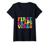 Donna First Grade Vibes 1st Grade Teacher Retro 1st Day Of School Maglietta con Collo a V