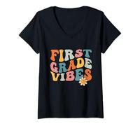 Donna First Grade Vibes 1st Grade Teachers Retro 1st Day Of School Maglietta con Collo a V