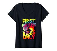 Donna First Grade Vibes Back To School Teacher Student Tie Dye Maglietta con Collo a V