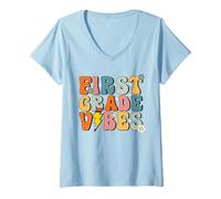 Donna First Grade Vibes - Camicia Back to School Groovy Retro 1° Maglietta con Collo a V