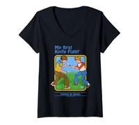 Donna First Knife Fight Sarcastic Retro Vintage Funny Adult Humor Maglietta con Collo a V