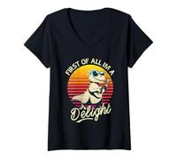 Donna First of all I'm A Delight Sarcastic Vintage T-Rex Dinosaur Maglietta con Collo a V