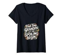 Donna First Time Grandpa Let The Spoiling Begin Nonno ------ Maglietta con Collo a V