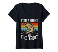 Donna Fish Around And Find Trout Vintage Fishing Maglietta con Collo a V
