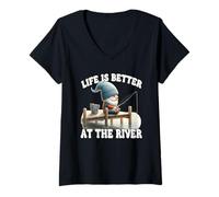 Donna Fishing Grandpa Gnome For Dad Life Is Better At The River Maglietta con Collo a V