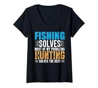 Donna Fishing Solves Most of My Problems Hunting Funny Fishermen Maglietta con Collo a V