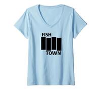 Donna FISHTOWN Philadelphia PA Punk Rock Design Maglietta con Collo a V