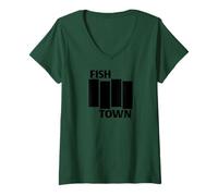 Donna FISHTOWN Philadelphia PA Punk Rock Design Maglietta con Collo a V