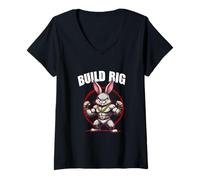 Donna Fitness Bunny Bodybuilders BUILD BIG Bunny strappato divertente palestra Maglietta con Collo a V
