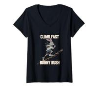 Donna Fitness Bunny Marathon Fans CLIMB FAST Bunny Rush divertente Maglietta con Collo a V