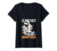 Donna Fitness Bunny Marathon Fans CLIMB FAST Bunny Rush divertente Maglietta con Collo a V
