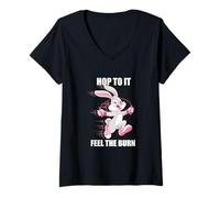 Donna Fitness Bunny Workout HOP TO IT FEEL THE BURN divertente coniglio Maglietta con Collo a V