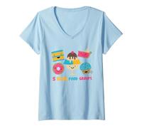 Donna Five Basic Food Groups Funny Dessert Maglietta con Collo a V