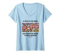 Donna Flags of The World - Christian Faith Gospel Mark 16:15 Maglietta con Collo a V