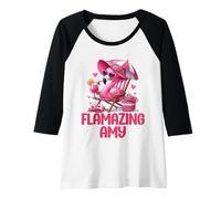 Donna Flamazing Amy Pink Flamingo Tropical Beach Scene Donna Maglia con Maniche Raglan