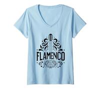 Donna Flamenco Chitarra Spagnola - Flamenco Guitar Art Maglietta con Collo a V