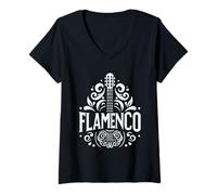 Donna Flamenco Chitarra Spagnola - Flamenco Guitar Art Maglietta con Collo a V