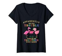 Donna Flamingo Apparently We're Trouble When We Are Together Maglietta con Collo a V