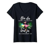 Donna Flamingo Party Spruch bin da Kann losgehen Maglietta con Collo a V