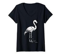 Donna Flamingo Silhouette Vintage Distressed Natura Uccelli Amanti Maglietta con Collo a V