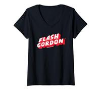 Donna Flash Gordon Effetto Flash Retro Comic Text Logo Maglietta con Collo a V
