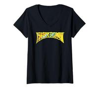 Donna Flash Gordon Retro Giallo Fumetto Testo Logo Maglietta con Collo a V