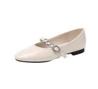 Donna Flat Court Shoes Mary Jane French Vintage Shallow Comfortable Antiscivolo Wedding Shoes Commuter Ballet Smart Work Pumps Beige 35