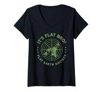 Donna Flat Earth Society La Sua Teoria della Mappa della cospirazione Piatta del Fratello Piatto Maglietta con Collo a V