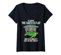 Donna Flat Earth Society - Maglietta con Tartaruga e Elefanti, Idea Regalo per Uomo e Donna Maglietta con Collo a V