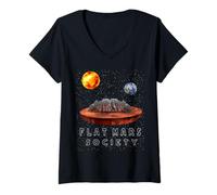 Donna Flat Mars Society Funny Earth Universe Sci Fi Space Science Maglietta con Collo a V