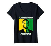 Donna Flavio Bolsonaro Presidente 2026 Brasile Maglietta con Collo a V