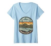 Donna Flint Hills Waves Camicia Retro Paesaggio Manhattan KS Scene Maglietta con Collo a V