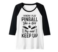 Donna Flipper Ragazza Divertente Gioco Arcade Retro Vintage Pinball Maglia con Maniche Raglan