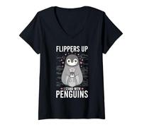 Donna Flippers Up I Stand With Penguins Funny Arctic Gift Maglietta con Collo a V