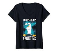 Donna Flippers Up I Stand With Penguins Funny Arctic Gift Maglietta con Collo a V