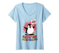 Donna Flippin' Out Over Tariffs Divertente Penguin Contro Tariffs Meme Maglietta con Collo a V