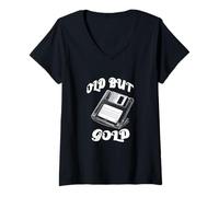 Donna Floppy disk 3,5" Old But Gold Retro Vintage Maglietta con Collo a V