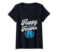Donna Floppy Disk Retro Tech Nostalgia Old School Computing Umorismo Maglietta con Collo a V