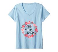 Donna Floral 101 Years Loved Women 101 Years Old Cool 101th B-Day Maglietta con Collo a V