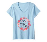Donna Floral 50 Years Loved Women 50 Years Old Cool 50th Birthday Maglietta con Collo a V