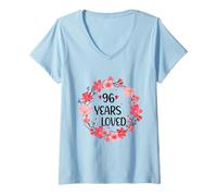 Donna Floral 96 Years Loved Women 96 Years Old Cool 96th Birthday Maglietta con Collo a V