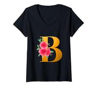 Donna Floral B Alphabet Cute Initial Monogram Letter B Graphic Maglietta con Collo a V