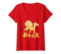 Donna Floral Chinese New Year 2026 Year of The Fire Horse Lunar Maglietta con Collo a V