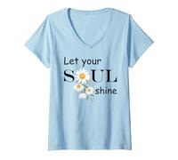 Donna Floral Daisy Flower, Inspirational, Let Your Soul Shine Maglietta con Collo a V