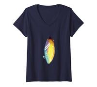 Donna Floral Feather for Spring And Summer Cute Surf Beach Graphic Maglietta con Collo a V