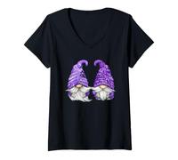 Donna Floral Purple Valentine Gnomes for Mom Cute Floral GNOME Maglietta con Collo a V